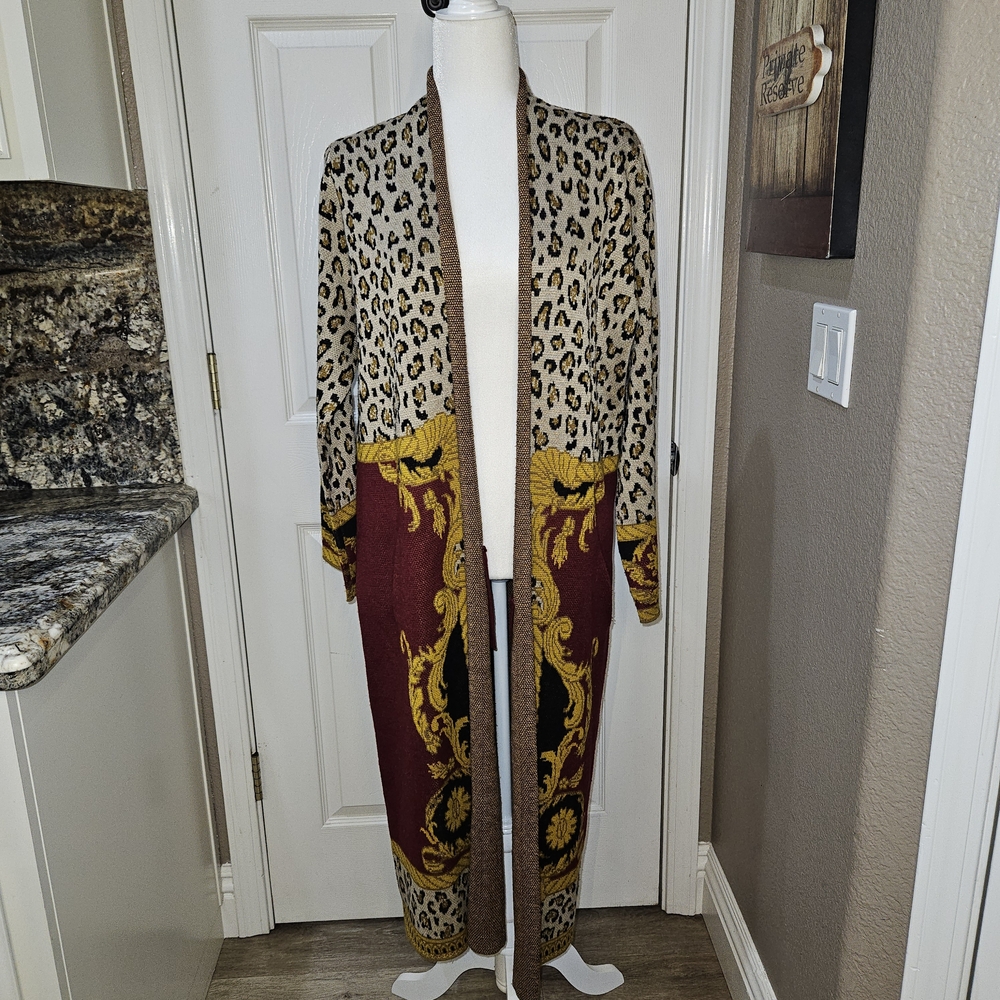 Max Sport Elegant Leopard Print Cardigan with Burgundy and Gold Details  Large - Picture 5 of 13